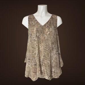 Women's Dress Barn Sleeveless Layered Blouse, Tan Snakeskin Pattern, Small
